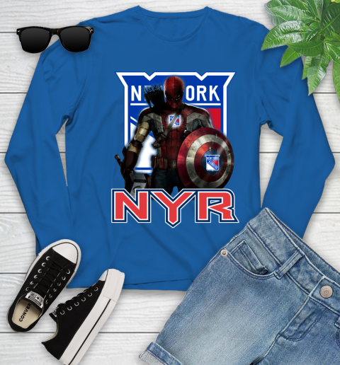NHL Captain America Thor Spider Man Hawkeye Avengers Endgame Hockey New York Rangers Youth Long Sleeve 9