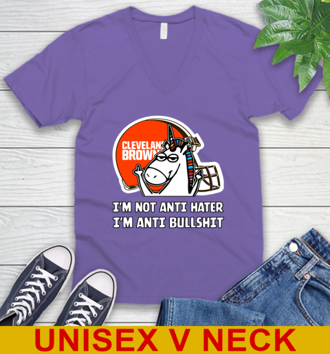 Cleveland Browns NFL Football Unicorn I'm Not Anti Hater I'm Anti Bullshit V-Neck T-Shirt 9