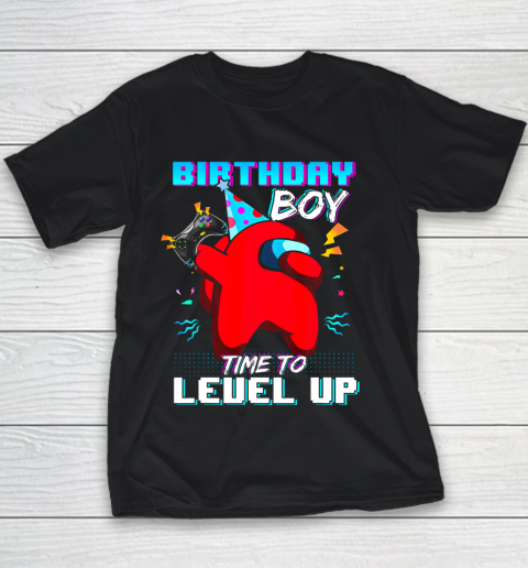 Among Us Game Shirt Disstressed Birthday Boy Among With Us Time To Level Up Youth T-Shirt