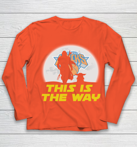 New York Knicks NBA Basketball Star Wars Yoda And Mandalorian This Is The Way Youth Long Sleeve 3