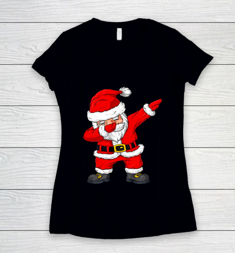Christmas Dabbing Santa Claus Boys Girls Kids Xmas Dab Gift Women's V-Neck T-Shirt