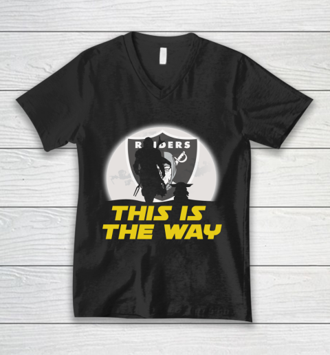 Oakland Raiders NFL Football Star Wars Yoda And Mandalorian This Is The Way V-Neck T-Shirt