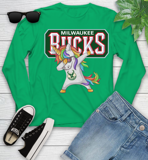 Milwaukee Bucks NBA Basketball Funny Unicorn Dabbing Sports Youth Long Sleeve 6