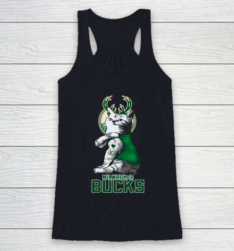 NBA Basketball My Cat Loves Milwaukee Bucks Racerback Tank 7