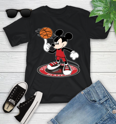 NBA Basketball Portland Trail Blazers Cheerful Mickey Disney Shirt Youth T-Shirt