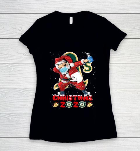 Oakland Athletics Funny Santa Claus Dabbing Christmas 2020 MLB Women's V-Neck T-Shirt
