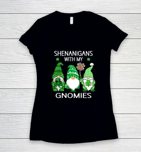 St Patricks Day Lucky Shamrock Leopard Gnomes Irish Women's V-Neck T-Shirt