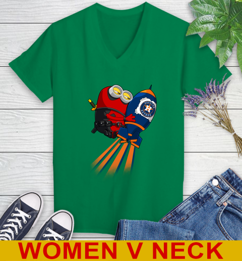 MLB Baseball Houston Astros Deadpool Minion Marvel Shirt Women's V-Neck T-Shirt 5