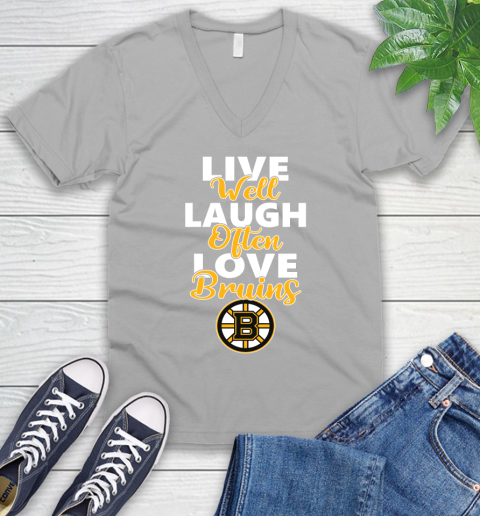 NHL Hockey Boston Bruins Live Well Laugh Often Love Shirt V-Neck T-Shirt 3
