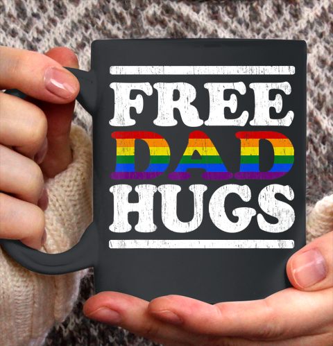 Father gift shirt Love LGBT Gay lesbian pride Vintage Free dad hugs rainbow T Shirt Ceramic Mug 11oz