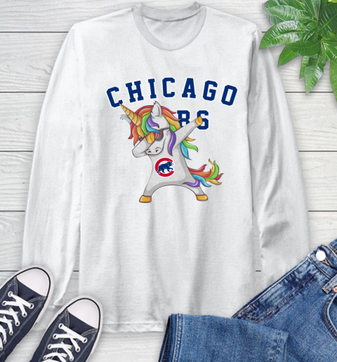 Chicago Cubs MLB Baseball Funny Unicorn Dabbing Sports Long Sleeve T-Shirt