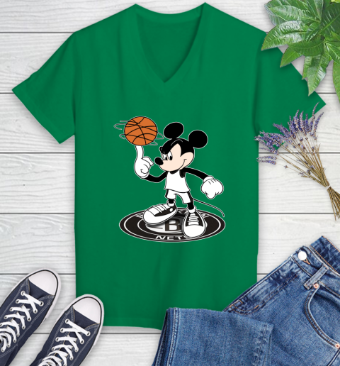 NBA Basketball Brooklyn Nets Cheerful Mickey Disney Shirt Women's V-Neck T-Shirt 5