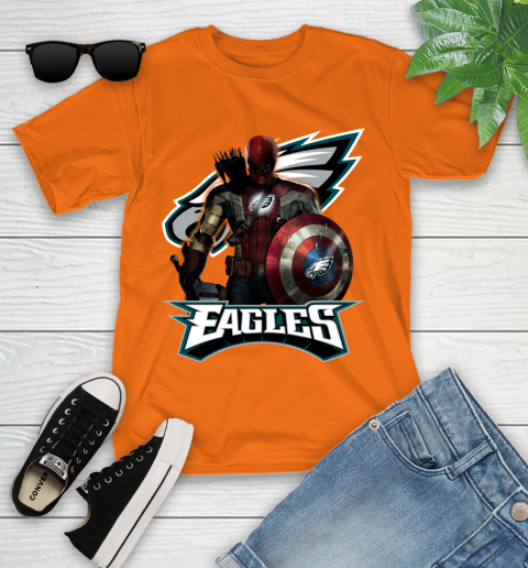 NFL Captain America Thor Spider Man Hawkeye Avengers Endgame Football Philadelphia Eagles Youth T-Shirt 7