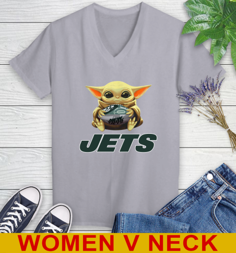 NFL Football New York Jets Baby Yoda Star Wars Shirt Women's V-Neck T-Shirt 5