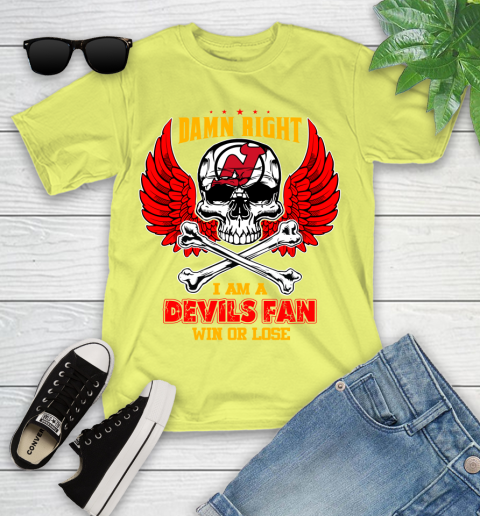 NHL Damn Right I Am A New Jersey Devils Win Or Lose Skull Hockey Sports Youth T-Shirt 10