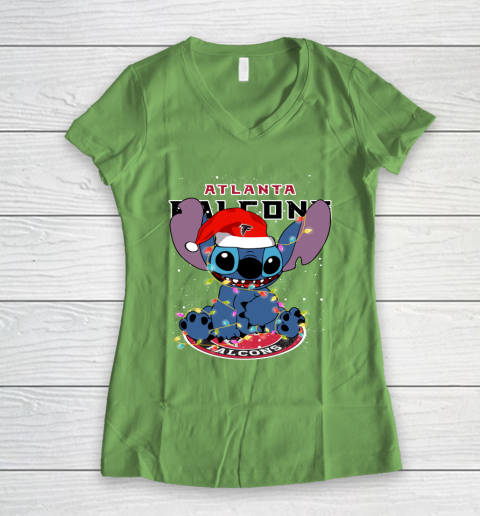 Atlanta Falcons NFL Football noel stitch Christmas Women's V-Neck T-Shirt 5
