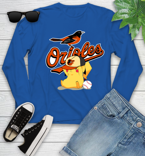 MLB Pikachu Baseball Sports Baltimore Orioles Youth Long Sleeve 9