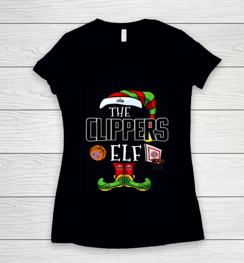 LA Clippers Christmas ELF Funny NBA Women's V-Neck T-Shirt