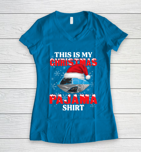 Carolina Panthers This Is My Christmas Pajama Shirt NFL Women's V-Neck T-Shirt 5