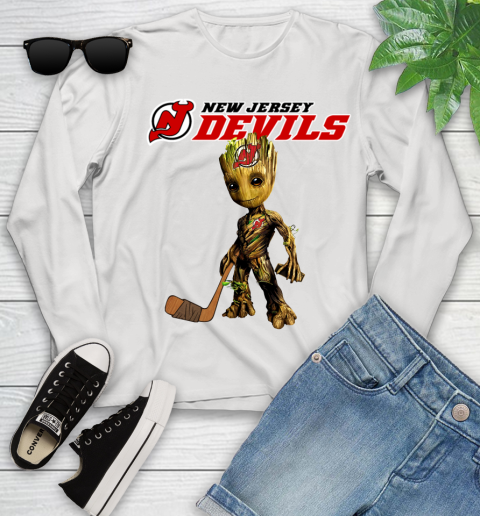 New Jersey Devils NHL Hockey Groot Marvel Guardians Of The Galaxy Youth Long Sleeve