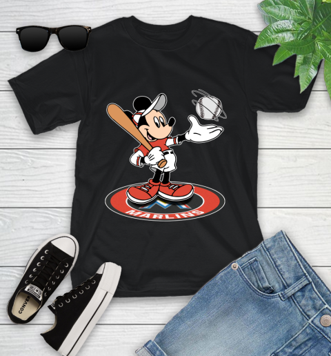 MLB Baseball Miami Marlins Cheerful Mickey Disney Shirt Youth T-Shirt