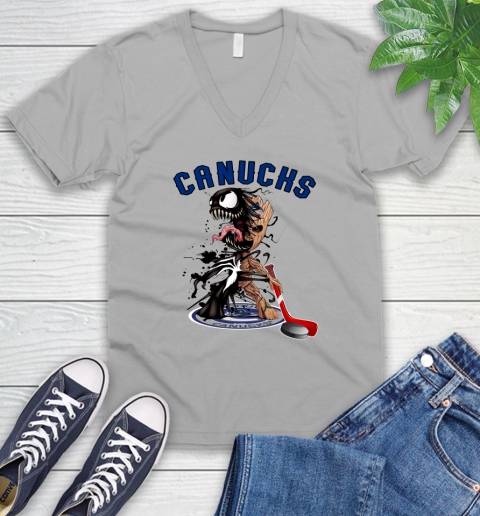 NHL Vancouver Canucks Hockey Venom Groot Guardians Of The Galaxy V-Neck T-Shirt 4