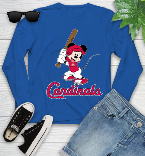 MLB Baseball St.Louis Cardinals Cheerful Mickey Mouse Shirt Youth Long Sleeve 10