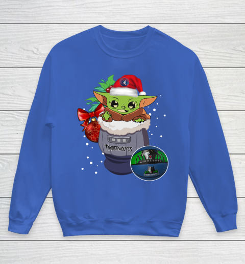 Minnesota Timberwolves Christmas Baby Yoda Star Wars Funny Happy NBA Youth Sweatshirt 8
