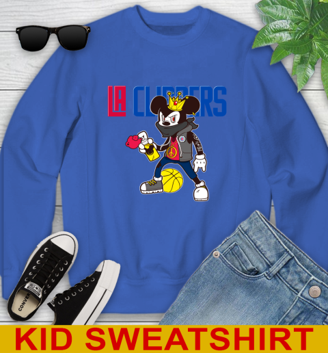 LA Clippers NBA Basketball Mickey Peace Sign Sports Youth Sweatshirt 7