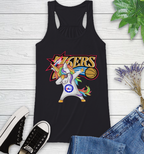 Philadelphia 76ers NBA Basketball Funny Unicorn Dabbing Sports Racerback Tank 3 Philadelphia 76ers NBA Basketball Funny Unicorn Dabbing Sports Racerback Tank - Image 3