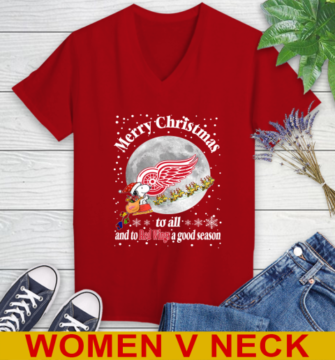 Detroit Red Wings Merry Christmas To All And To Red Wings A Good Season NHL Hockey Sports Women's V-Neck T-Shirt 10