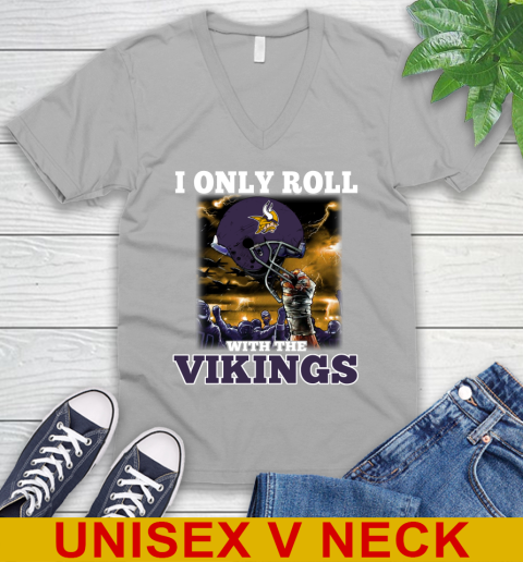Minnesota Vikings NFL Football I Only Roll With My Team Sports V-Neck T-Shirt 3