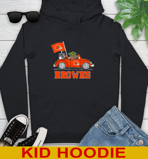 NFL Football Cleveland Browns Darth Vader Baby Yoda Driving Star Wars Shirt Youth Hoodie 2