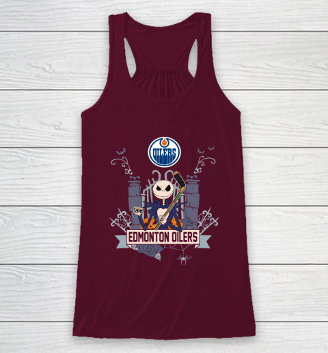 NHL Edmonton Oilers Hockey Jack Skellington Halloween Racerback Tank 2