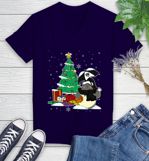 Brooklyn Nets NBA Basketball Cute Tonari No Totoro Christmas Sports Women's V-Neck T-Shirt 3