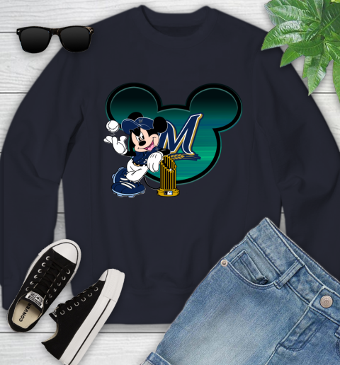 MLB Milwaukee Brewers The Commissioner's Trophy Mickey Mouse Disney Youth Sweatshirt 3
