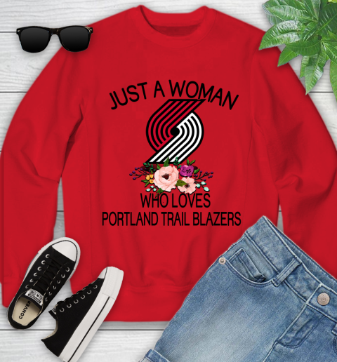 NBA Just A Woman Who Loves Portland Trail Blazers Basketball Sports Youth Sweatshirt 5