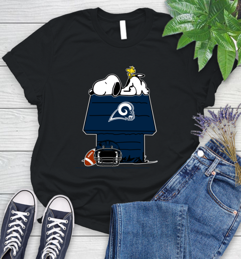 Los Angeles Rams NFL Football Snoopy Woodstock The Peanuts Movie Women's T-Shirt 2