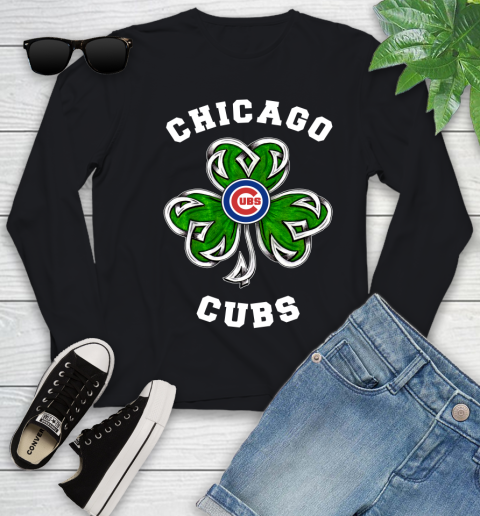 MLB Chicago Cubs Three Leaf Clover St Patrick's Day Baseball Sports Youth Long Sleeve
