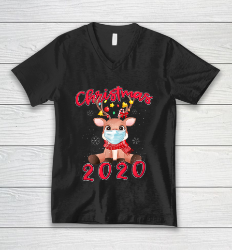 Christmas 2020 Reindeer Mask Matching Pajama Idea V-Neck T-Shirt