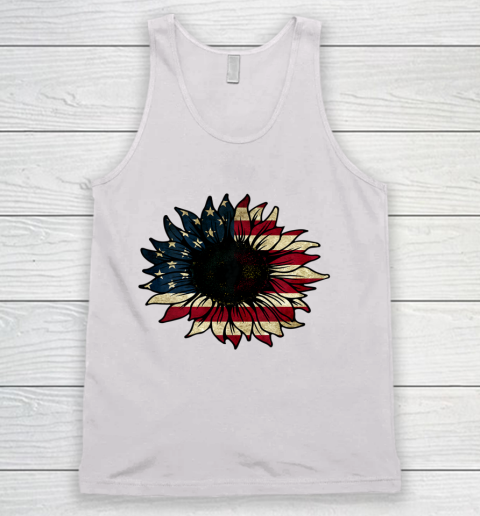 American Flag Sunflower America Patriotic 4th July Holiday Tank Top