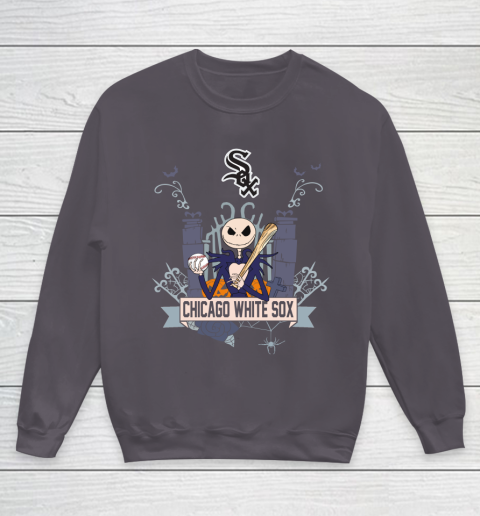 MLB Chicago White Sox Baseball Jack Skellington Halloween Youth Sweatshirt 5