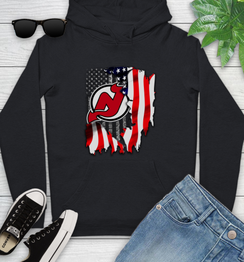 New Jersey Devils NHL Hockey American Flag Youth Hoodie