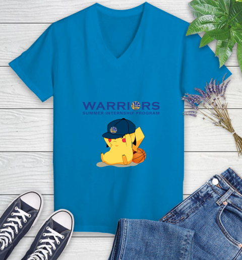 NBA Pikachu Basketball Sports Golden State Warriors Women's V-Neck T-Shirt 7