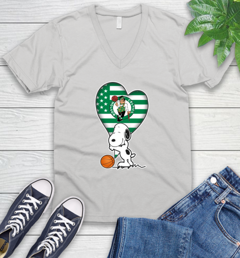 Boston Celtics NBA Basketball The Peanuts Movie Adorable Snoopy V-Neck T-Shirt
