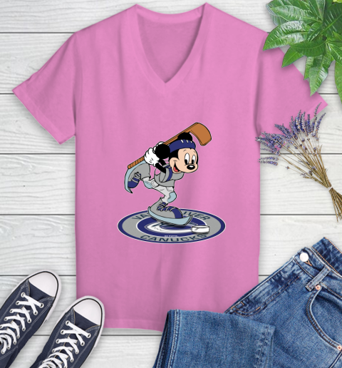 NHL Hockey Vancouver Canucks Cheerful Mickey Disney Shirt Women's V-Neck T-Shirt 12
