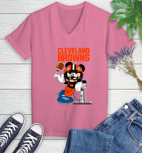 NFL Cleveland Browns Mickey Mouse Disney Super Bowl Football T Shirt Women's V-Neck T-Shirt 13