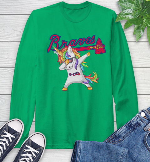 Atlanta Braves MLB Baseball Funny Unicorn Dabbing Sports Long Sleeve T-Shirt 7