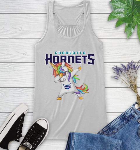 Charlotte Hornets NBA Basketball Funny Unicorn Dabbing Sports Racerback Tank