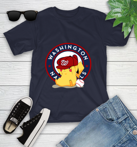 MLB Pikachu Baseball Sports Washington Nationals Youth T-Shirt 3